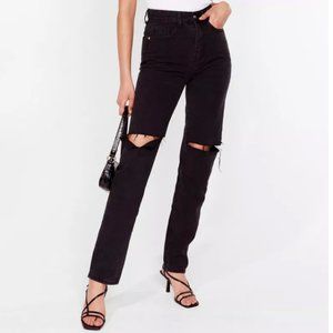 Nasty Gal Distressed Mom Jeans Washed Black